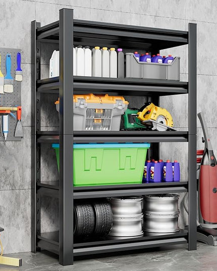 Metal Garage Shelving Unit,78"H Heavy Duty 5-Tier Adjustable Storage Rack,15.7"D x 40"W x 78"H Steel Shelving,3000 lbs Industrial Shelves for Heavy Tools and Equipment,Ideal for Garage, Basement,Black