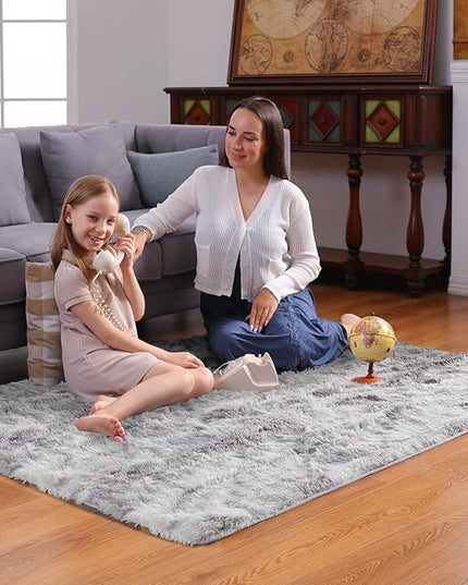 Ophanie 4x6 Tie-Dyed Grey&White Area Rugs for Bedroom Living Room, Fluffy Shag Large Fuzzy Plush Soft Throw Rug, Gray Large Shaggy Floor Big Carpets, Kids Home Decor Aesthetic, Nursery
