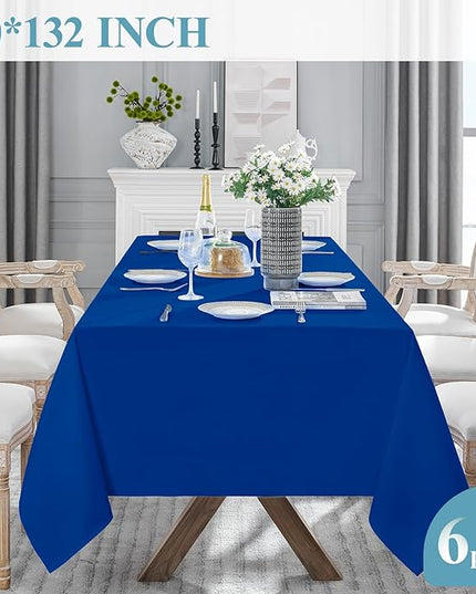 VidaFete Tablecloth 6 Pack 90*132inch Rectangle Table Cloth Polyester, Stain Wrinkle Resistant Polyester Dining Table Cover for Kitchen Dinning Party Wedding Rectangular Buffet Decoration(Royal Blue)