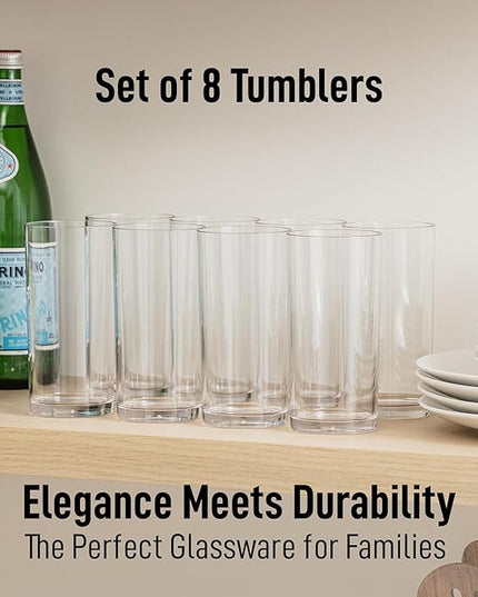 Zulay Kitchen Acrylic Glasses Drinkware - 8 Piece Unbreakable Plastic Tumblers - BPA-Free, Reusable Plastic Drinking Glasses for Home & Outdoors - Stackable, Lead-Free & Dishwasher Safe - (16 Ounces)
