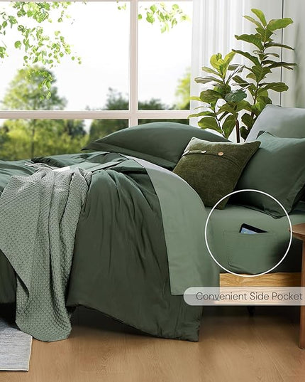 WRENSONGE Twin Comforter Set- 5 Pieces Deep Forest Twin Bed in a Bag, All Season Twin XL Bedding Sets with 1 Fitted Sheet, 1 Flat Sheet, 1 Pillow Sham and 1 Pillowcase