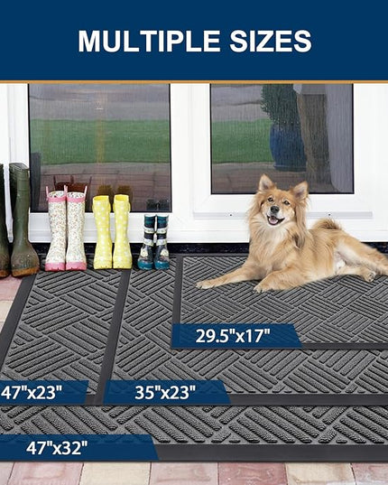 Smiry Front Door Mat Outside Entrance, Heavy Duty Outdoor Indoor Natural Rubber Doormat, Non Slip, Trap Dirt and Moisture, Easy Clean, Low Profile Patio Porch Entryway Mat, 59x35, Grey