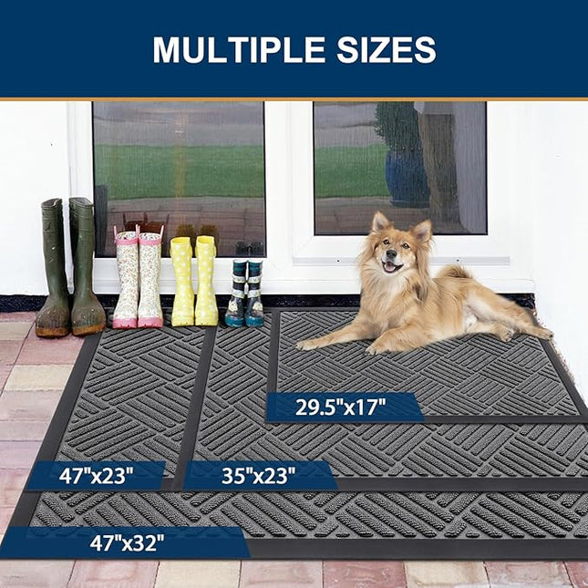 Smiry Front Door Mat Outside Entrance, Heavy Duty Outdoor Indoor Natural Rubber Doormat, Non Slip, Trap Dirt and Moisture, Easy Clean, Low Profile Patio Porch Entryway Mat, 35x23, Grey