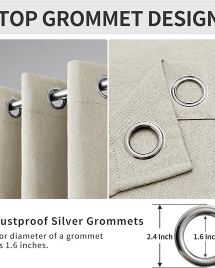Easy-Going Linen Look Blackout Curtain Grommet Window Curtain Drapes for Bedroom, Living Room Thermal Insulated Room Darkening (2 Panels, 52x84 inch, Natural)
