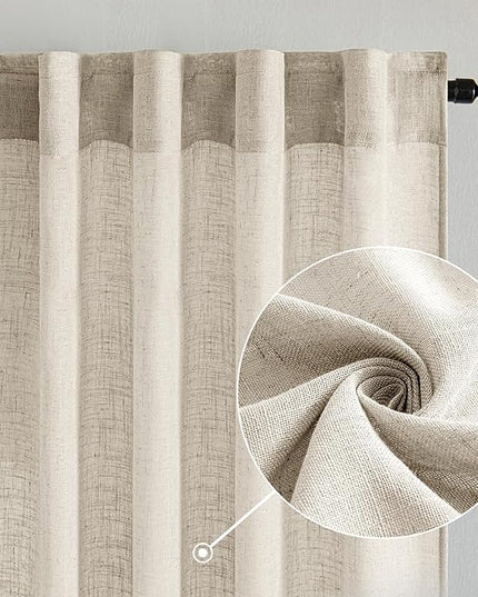 MIULEE Cream Linen Curtains 45 Inch Length 2 Panels for Bedroom Living Room, Soft Linen Textured Window Drapes Semi Sheer Light Filtering Back Tab Rod Pocket Farmhouse Modern Burlap Look Decor