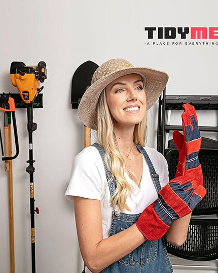 TIDYME Garage Tool Organizer Wall Mount - 96 inches - Sturdy Storage Rack with Adjustable Hooks, Anti-Rust - Easy Installation, 600lbs Capacity - Garden Tool Organizer (06 Racks & 12 Hooks)
