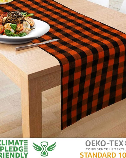 Urban Villa Table Runner 100% Cotton Fused Table Runner Halloween Checks 14''x72'' Over Sized Buffalo Check Table Runner Heavier Quality