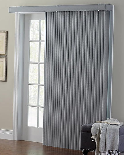 BrylaneHome Embossed Vertical Privacy Slat Blinds - 78" W 84" L, Grey