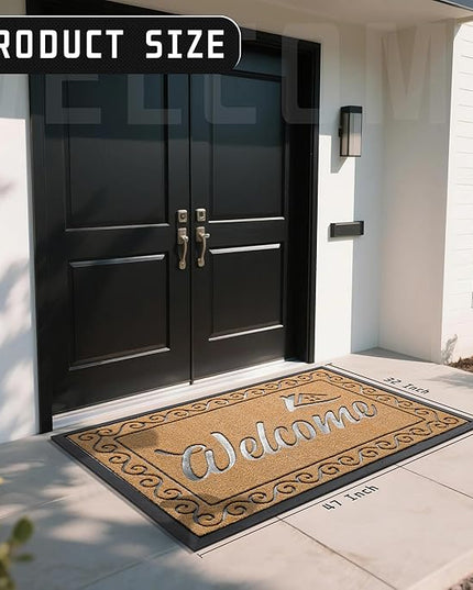 Yimobra Welcome Mat, Heavy Duty Sturdy Door Mats for Home Entrance Outdoor Indoor, Front Doormat for Outside Patio Floor Entry Porch Garage Office, Waterproof, Low Profile, 47X32 Inches, Yellow