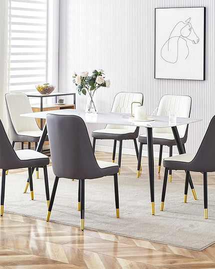 Dining Room Table Set for 6, Dinner Table Set for 6, Sintered Stone Kitchen Table Top and Modern Chairs Set of 6 for Kitchen Dining Room