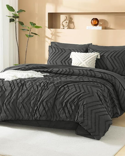 Litanika Dark Grey King Size Comforter Set with Sheets - 7 Pieces Bed in a Bag King Tufted Complete Bedding Sets with Comforter, Sheets, Pillowcases & Shams