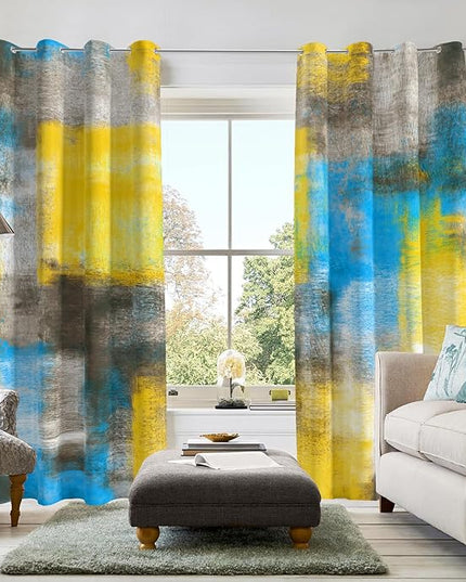 Asuexpect Abstract Curtains 2 Panels Abstract Rust Curtain Room Darkening Grommet Window Treatments Modern Decorative for Bedroom Living Room, 52x96 Inches, Blue Yellow