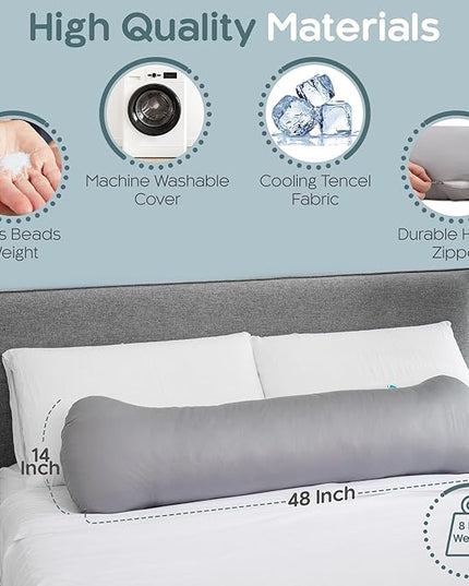 Weighted Body Pillow 8lbs - Weighted Pillow for Deeper Sleep (48" x 14") - Cooling Body Pillows for Adults, Full Body Pillow for Sleeping, Side Sleeper Body Pillows with Cover (X-Large)