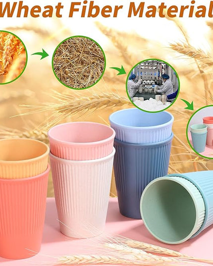 Wheat Straw Cups, Unbreakable Drinking Cup Dishwasher Safe Water Glasses with 8 Colors for Drinking Water, Juice,Milk, Soda, Coffee,Easy to Clean & Reusable (8 Pcs)