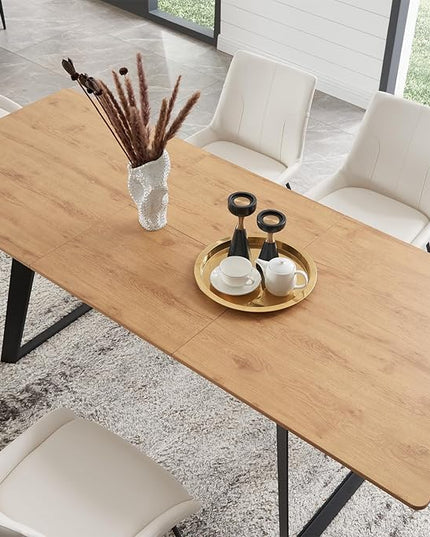 ZckyCine 63"-79" Expandable Dining Table Set for 6, Wood Table & 6 Brown Chairs, Extendable Kitchen Dining Table Set for Kitchen & Dining Room, Modern Oak & Brown
