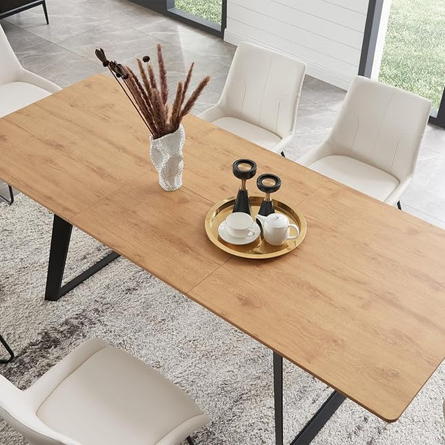 ZckyCine 51"-67" Expandable Modern Dining Table | Rectangular Solid Wood Extendable Design | Space-Saving Multifunctional Kitchen & Home Furniture for Small Spaces, Family Dining Rooms