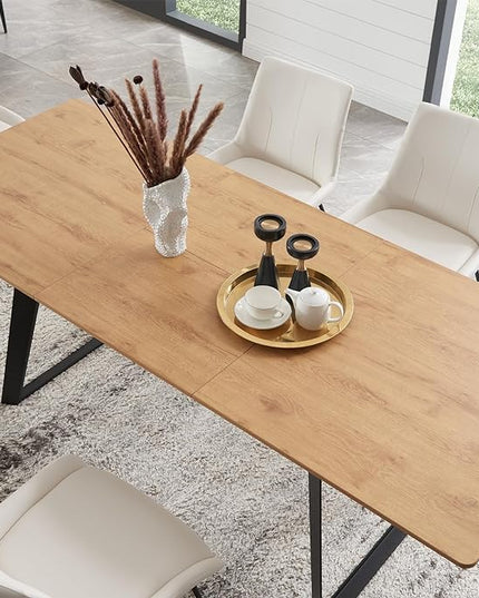 ZckyCine Modern Dining Table and Chair Set for 4 – Rectangular Expandable Wooden Table, Space-Saving Multifunctional Design for Small Spaces