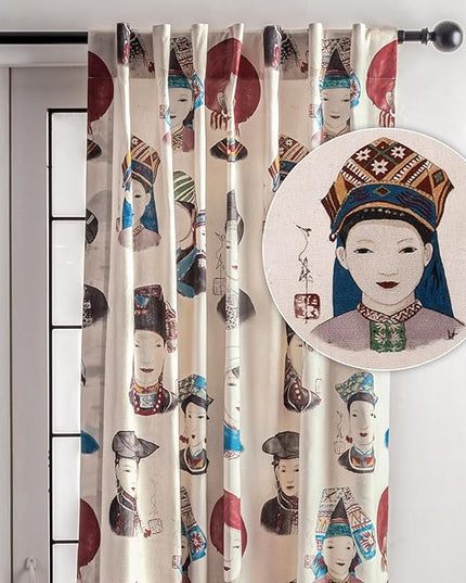 Maison d' Hermine Curtains for Living Room 100% Cotton 96 inch Length One Panel Light Filtering Curtains for Bedroom Windows with Rod and Loop Pockets Drapes (Pupeo People, 50" W x 96" L)