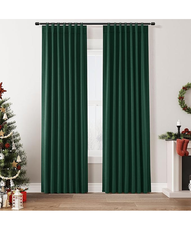 Guken Dark Green Blackout Curtains 84 Inch Length 2 Panels Set for Living Room Bedroom Back Tab Thermal Insulated 100% Black Out Linen Drapes Christmas Decor 52x84 Long