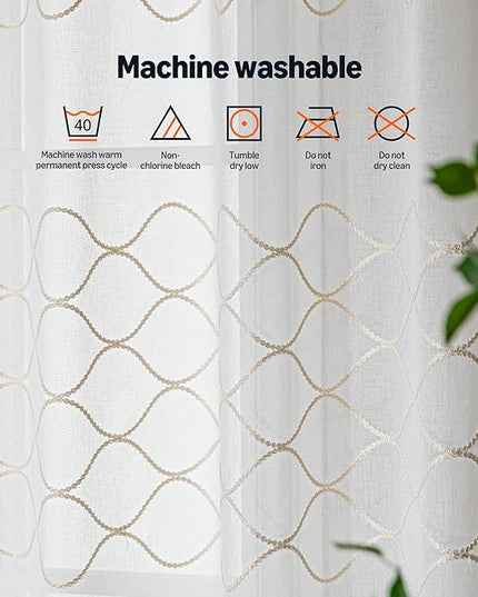 Amazon Basics 2-Piece Embroidery Sheer Curtain Set, Light Filtering Hollow Drapes for Living Room and Bedroom, 42" W × 95" L, White Scale