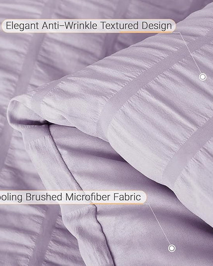 MUXHOMO 7 Pieces California King Comforter Set, Seersucker Bed in a Bag Cal King Size, All Season Luxury Bedding Set with Comforter, Flat Sheet, Fitted Sheet, Pillowcases & Shams, Lavender