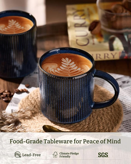 famiware Coffee Mug Set for 6, Star 16 oz Catering Mugs Cup Set with Handle for Coffee, Tea, Cocoa, Milk - Ceramic Stoneware Drinkware Set, Nebulas Blue