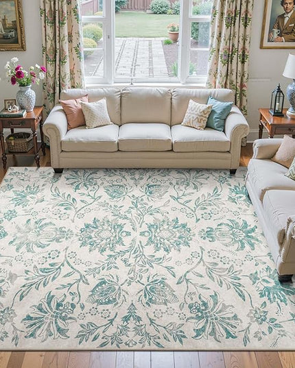 jinchan Torino Floral 8x10 Area Rugs Vintage-Inspired Design Accent Living Room Rug Machine Washable Ultra-Thin Low-Pile Non-Slip Traditional Carpet for Bedroom Dining Room Home Office