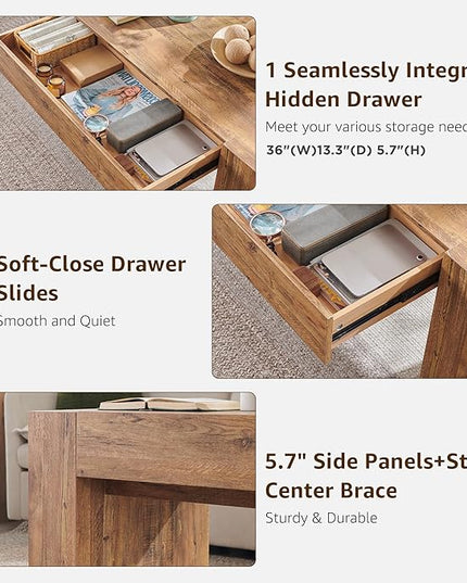 OKD 48" Modern Farmhouse Coffee Table, Wooden Living Room Table with Hidden Storage Drawer, Rustic Rectangular Center Tables w/Wood Thick Design for Living Room, Office, Gold Rustic Brown