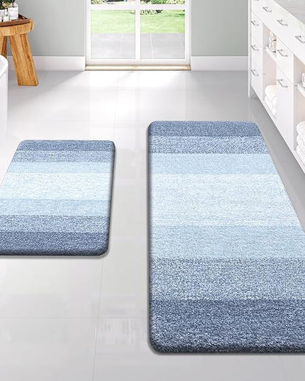 OLANLY Bathroom Rug Set 2 Piece, Soft Absorbent Microfiber Bath Rug Set, Non-Slip, Machine Wash Dry, Plush Shaggy Bath Mats for Bathroom (47"x20"+24"x16", Blue)