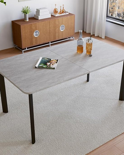 63"- 78.7" Extendable Dining Table, Thickened Expandable MDF Wooden Kitchen Table with Metal Legs, Scratch-Resistant, Easy to Clean