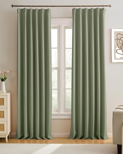 KEQIAOSUOCAI Sage Green Blackout Curtains Pinch Pleat 84 Inches Long Thermal Insulated Black Out Drapery for Bedroom Light Blocking Window Covering Darkening Drapes for Living Room 40x84 2 Pieces