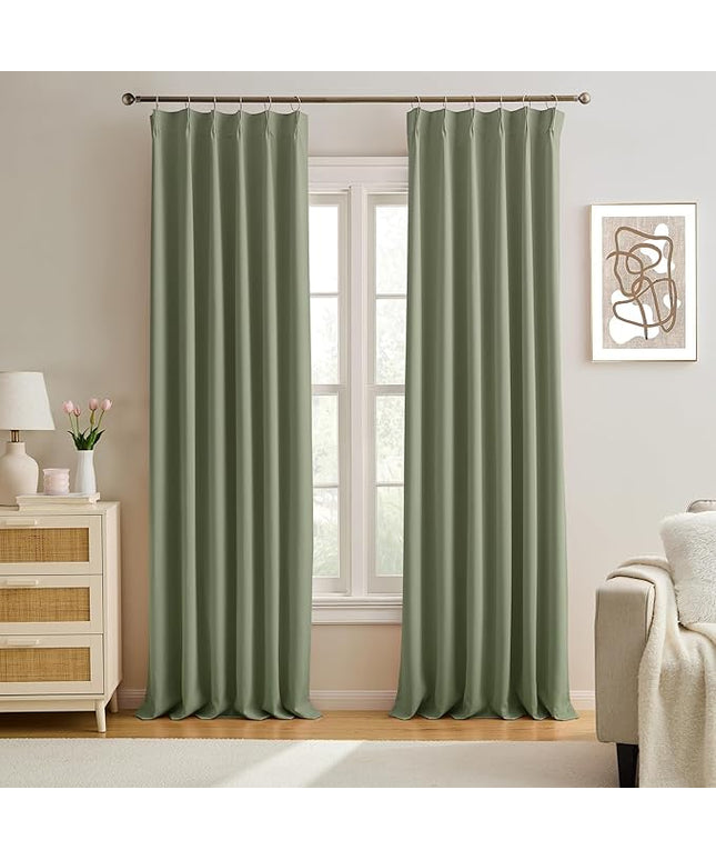 KEQIAOSUOCAI Sage Green Blackout Curtains Pinch Pleat 84 Inches Long Thermal Insulated Black Out Drapery for Bedroom Light Blocking Window Covering Darkening Drapes for Living Room 40x84 2 Pieces