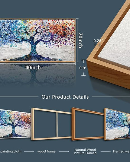 ERQINHUA Large Canvas Wall Art For Living Room Wood Framed Wall Decor For Bedroom Modern Office Decorations Colorful Wall Painting Tree Abstract Pictures Canvas Prints Artwork Home Decor 20x40 In