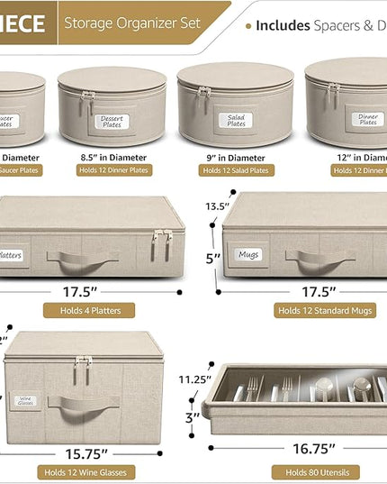 Sorbus China Storage Containers Hard Shell - Glass & Dish Storage Containers for Transport, Moving, Party - 8 Pc Stackable Plate Storage Set for Dinnerware, Mugs, Cups - Felt Plate Protectors Included