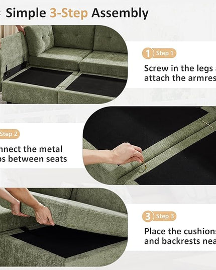 VANOMi 6 Seater Cloud Couches for Living Room, 118" Convertible Modular Cloud Sofas & Couches, Comfy Chenille Sectional Couch Sofa for Apartment, Office, Olive Green, L/U Shaped