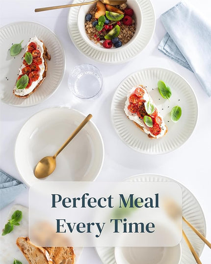 Stoneware Dinnerware Set for 4 People HYGGE 16-Piece - Elegant Scandi Design - Premium Dish Set - Bowl and Plate Set - Tableware for 4 People in a Ribbed Design - Pure Living in Beige