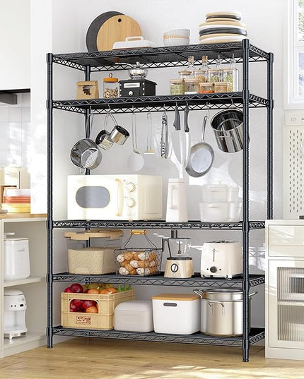 5 Tier Storage Shelves 71" H Wire Shelving Adjustable Metal Shelving,1000LBS Pantry Shelves Sturdy Steel Wire Shelf for Kitchen Commercial Pantry Garage Warehouse,71" H X35.5 W X13.8 D, Black