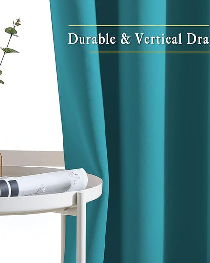 NICETOWN Blackout Peacock Teal Curtains & Drapes for Bedroom - Grommet Top Thermal Insulated Room Darkening Energy Saving Privacy Drapes for Night Shift, 2 Panels, W52 x L63