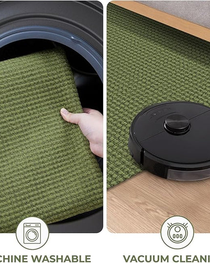 KOZYFLY Runners for Hallways 3x10 ft Washable Kitchen Runner Non Slip Rubber Backed Hallway Rugs Cotton Entryway Runner Rug Floor Carpet for Indoor Hall, Backdoor, Kitchen, Bright Green/Earthy Green