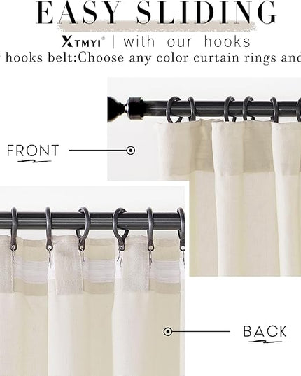 XTMYI 63 Inches Long Beige Country Curtains for Living Room,Sheer Linen Curtains for Bedroom