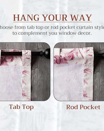 Maison d' Hermine Curtains for living room 100% Cotton 124 inch length One Panel Light Filtering Toile Curtain for Bedroom Windows with rod and loop Pockets Drapes (Paradise Lacquer Red, 50"W x 124"L)