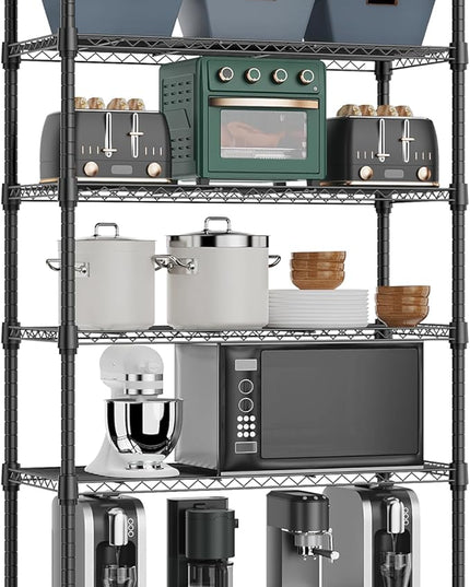 8 Tier 2000 lbs Storage Rack Metal Wire Shelving Unit, Storage Standing Shelf Organizer for Laundry Bathroom Kitchen Pantry Closet Garage Basement Utility Room, Black 13.8" D x 23.6" W x 79.5" H