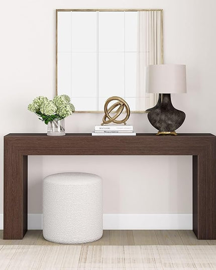 Plank+Beam Grand Console Table, 66 Inch Modern Solid Wood Sofa Table, Narrow Entryway Table for Hallway, Behind The Couch, Living Room, Foyer, Walnut Wirebrush