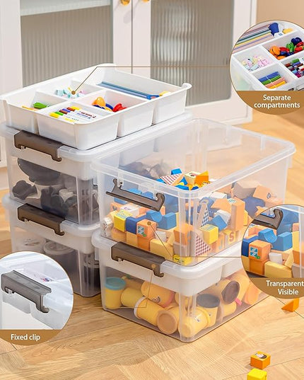 Citylife 17 QT Plastic Storage Box with Removable Tray Craft Organizers and Storage Clear Storage Container for Organizing Bead, Tool, Sewing, Playdoh, 2 Packs