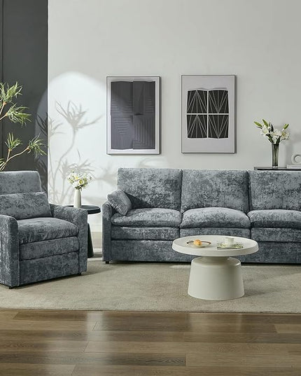 Tbfit Living Room Furniture Set, Standard Sofa & Accent Chair, Modern Comfy Cloud Sofa Set, Spring Seat Cushion, Chenille Fabric, Gray