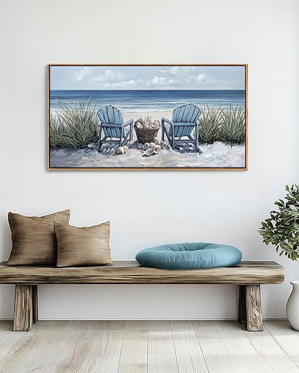 HGUAOA Coastal Wall Art - Large Landscape Wall Pictures for Living Room, Bedroom Pictures, Ocean Beach Artwork, Blue Wall Art, Above Bed Decor, Coastal Landscape Wall Decor,Framed Beach Pinting