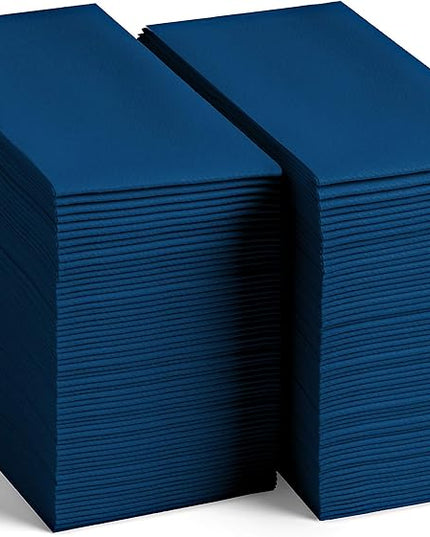 100 Linen-Feel Colored Paper Napkins - Decorative Cloth-Like Dark Blue Dinner Napkins - Soft And Absorbent. For Kitchen, Party, Wedding, Bathroom Or Any Occasion. (Pack of 100)