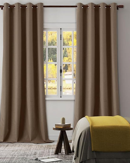 Full Blackout Curtains 126 Inches Long, Linen Textured Tall Curtains Grommet Top Noise Reducing Privacy Protection Drapes for Sliding Patio Door, Warm Taupe, W52 x L126, 2 Panels