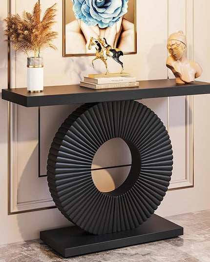 Tribesigns Modern Console Table with Geometric Base, 40 inch Wood Entryway Table Sofa Table Narrow Long, Contemporary Accent Table for Living Room, Entryway, Hallway, Black