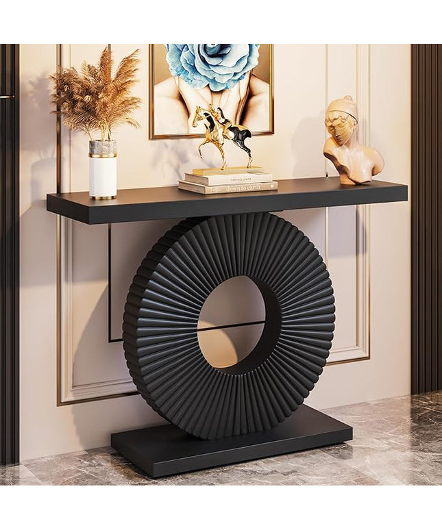 Tribesigns Modern Console Table with Geometric Base, 40 inch Wood Entryway Table Sofa Table Narrow Long, Contemporary Accent Table for Living Room, Entryway, Hallway, Black